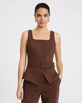 Express Women's Stretch Cotton Square Neck Belted Blazer Vest in Brown Small