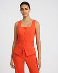 Express Women's Stretch Cotton Square Neck Belted Blazer Vest in Orange Small
