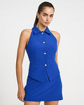 Express Women's Studio Stretch Twill Collared Novelty Button Blazer Vest in Cobalt Blue