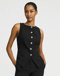 Express Women's Studio Stretch Twill Novelty Button Cutaway Blazer Vest in Pitch Black