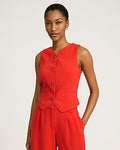 Express Women's Signature Crepe High V-Neck Blazer Vest in Vibrant Red
