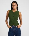 Express Women's Signature Crepe High V-Neck Blazer Vest in Green Small
