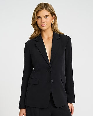 Express Women's Luxe Stretch Two Button Relaxed Cropped Business Blazer in Black Small