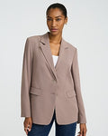 Express Women's Luxe Stretch Two Button Relaxed Cropped Business Blazer in Mushroom