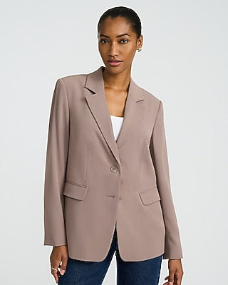 Express Women's Luxe Stretch Two Button Relaxed Cropped Business Blazer in Mushroom