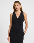 Express Women's Studio Stretch Twill V-Neck Double Breasted Blazer Vest in Black Small