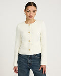 Express Women's Tweed Crew Neck Novelty Button Lady Jacket in White Small