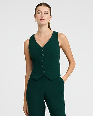 Express Women's Editor Signature Stretch Five Button Blazer Vest in Green Small
