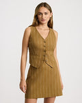 Express Women's Linen-Blend Striped Five Button Blazer Vest in Green Small