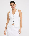 Express Women's Denim V-Neck Cutaway Blazer Vest in White