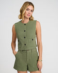 Express Women's Cotton Crew Neck Utility Blazer Vest in Green