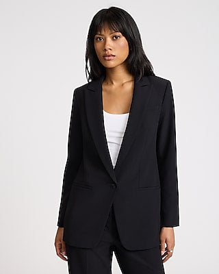 Express Women's Studio Stretch Twill Oversized Boyfriend Blazer in Pitch Black