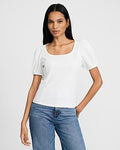 Express Women's Crepe Scoop Neck Puff Sleeve T-Shirt in White Small