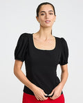 Express Women's Crepe Scoop Neck Puff Sleeve T-Shirt in Pitch Black