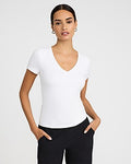 Express Women's Supersoft Fitted V-Neck Double Layer T-Shirt in White Small