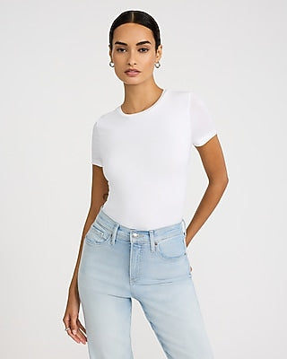 Express Women's Supersoft Fitted Double Layer Crew Neck T-Shirt in White Small