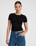 Express Women's Supersoft Fitted Double Layer Crew Neck T-Shirt in Black Small