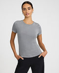 Express Women's Supersoft Fitted Double Layer Crew Neck T-Shirt in Gray Small