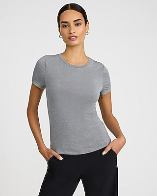 Express Women's Supersoft Fitted Double Layer Crew Neck T-Shirt in Gray Small