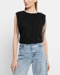 Express Women's Skimming Tulle Padded Shoulder Tank Top in Pitch Black
