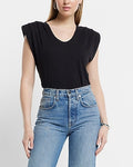 Express Women's Scoop Neck Padded Shoulder Sleeveless T-Shirt in Pitch Black