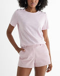Express Women's Skimming Novelty Button Crew Neck T-Shirt in Pink Small