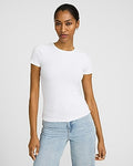 Express Women's Essential Fitted Ribbed Crew Neck Short Sleeve T-Shirt in White Small
