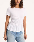 Express Women's Crew Neck Short Sleeve Pleated Tie T-Shirt in White