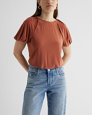 Express Women's Crew Neck Puff Sleeve Bodysuit in Bullion