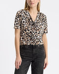 Express Women's Leopard Cowl Neck Short Sleeve T-Shirt in Neutral Print