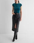 Express Women's Body Contour Velvet Crew Neck Short Sleeve T-Shirt in Deep Teal