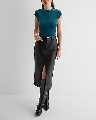 Express Women's Body Contour Velvet Crew Neck Short Sleeve T-Shirt in Deep Teal