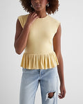 Express Women's Skimming Linen-Blend Crew Neck Peplum T-Shirt in Pale Yellow