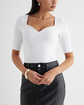 Express Women's Body Contour High Compression Sweetheart Neckline T-Shirt in White
