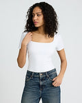 Express Women's Body Contour Light Compression Stretch Cotton Square Neck Bodysuit in White Small