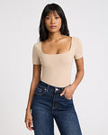 Express Women's Body Contour Light Compression Stretch Cotton Square Neck Bodysuit in Neutral Small