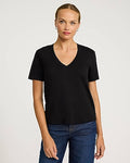 Express Women's Skimming Cotton V-Neck Short Sleeve T-Shirt in Pitch Black