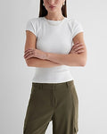 Express Women's Fitted Ribbed Crew Neck Cap Sleeve T-Shirt in White