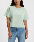 Express Women's Golf Club Graphic Crew Neck Crop Boyfriend Top in Aqua Foam