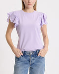 Express Women's Flutter Sleeve Crew Neck T-Shirt in Purple Small