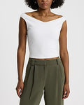 Express Women's Body Contour Stretch Cotton Off The Shoulder Crop Top in White