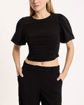 Express Women's Puff Sleeve Corset Crop Top in Pitch Black