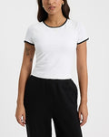 Express Women's Body Contour Stretch Cotton Crew Neck Tipped Baby T-Shirt in White