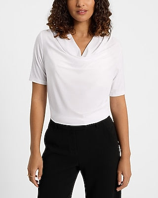 Express Women's Cowl Neck Short Sleeve T-Shirt in Ivory