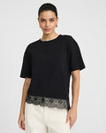 Express Women's Crew Neck Lace Trim Boyfriend T-Shirt in Black Small