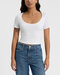 Express Women's Body Contour Compression Scoop Neck Baby T-Shirt in White Small