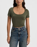 Express Women's Body Contour Compression Scoop Neck Baby T-Shirt in Green Small