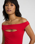 Express Women's Body Contour High Compression Off The Shoulder Cutout Bodysuit in Lipstick Red