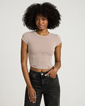 Express Women's Fitted Ribbed Crew Neck Corset Baby T-Shirt in Mushroom