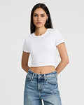 Express Women's Body Contour Seamless Ribbed Lace Crew Neck Baby T-Shirt in White